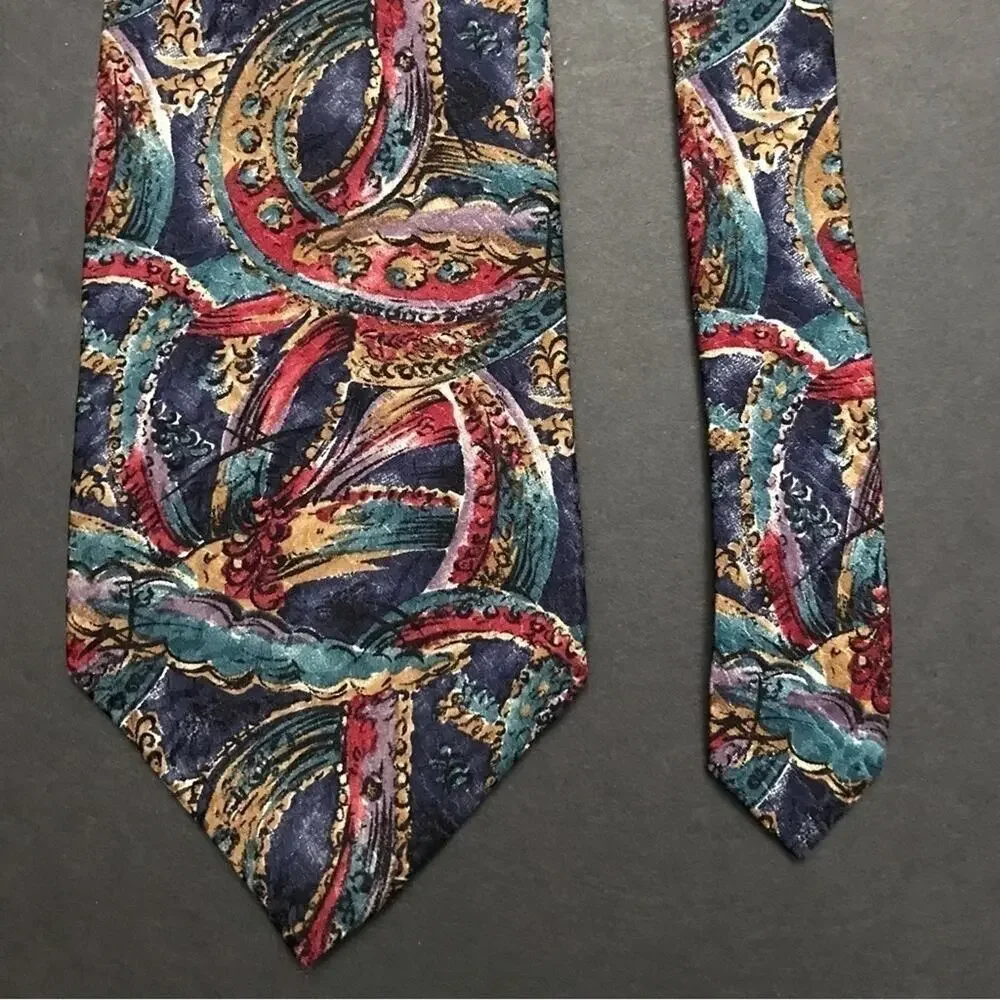 Vintage Christian Dior Monsieur 100% Silk Tie, Jewel Toned Abstract Pattern